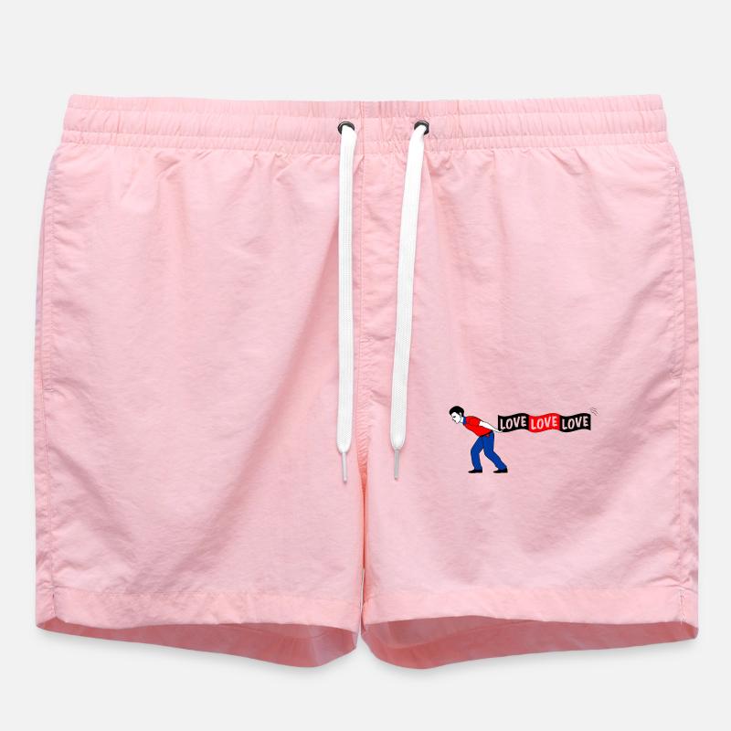 Man pulls LOVE banner - Swim Trunks - pink