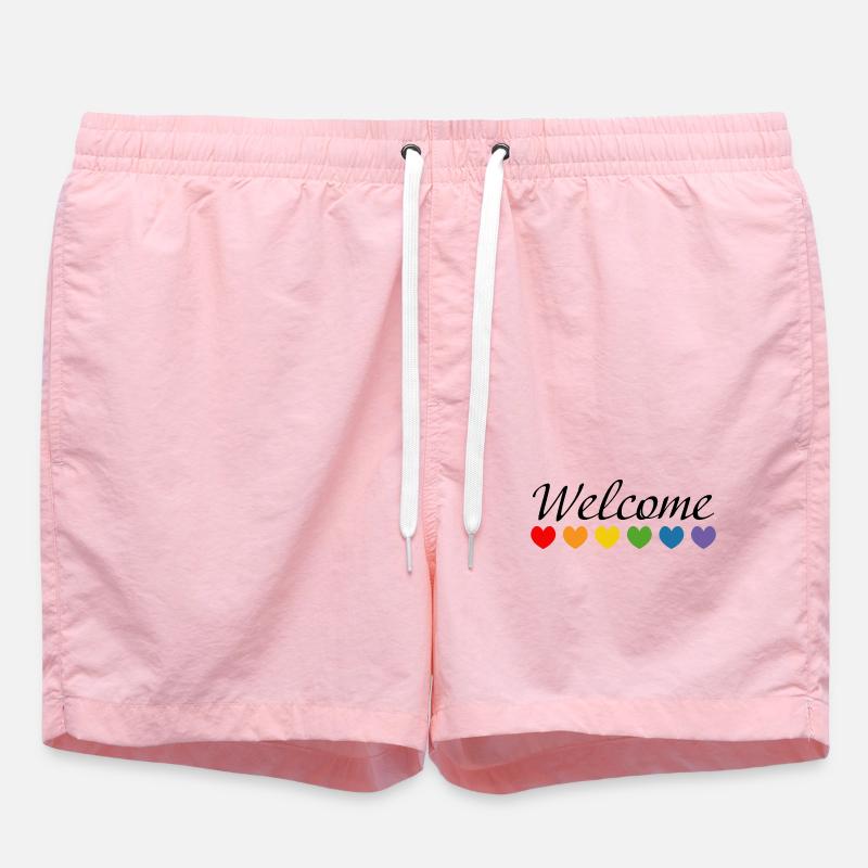 Rainbow Hearts Welcome black - Swim Trunks - pink