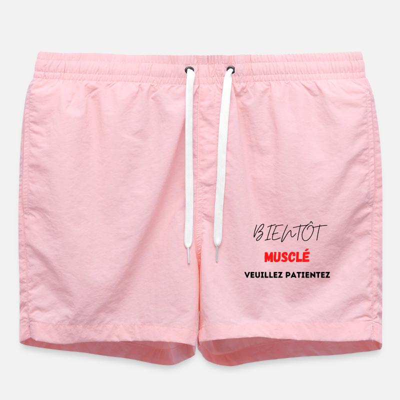 Muscular Design with Red Geometric Pattern - Swim Trunks - pink