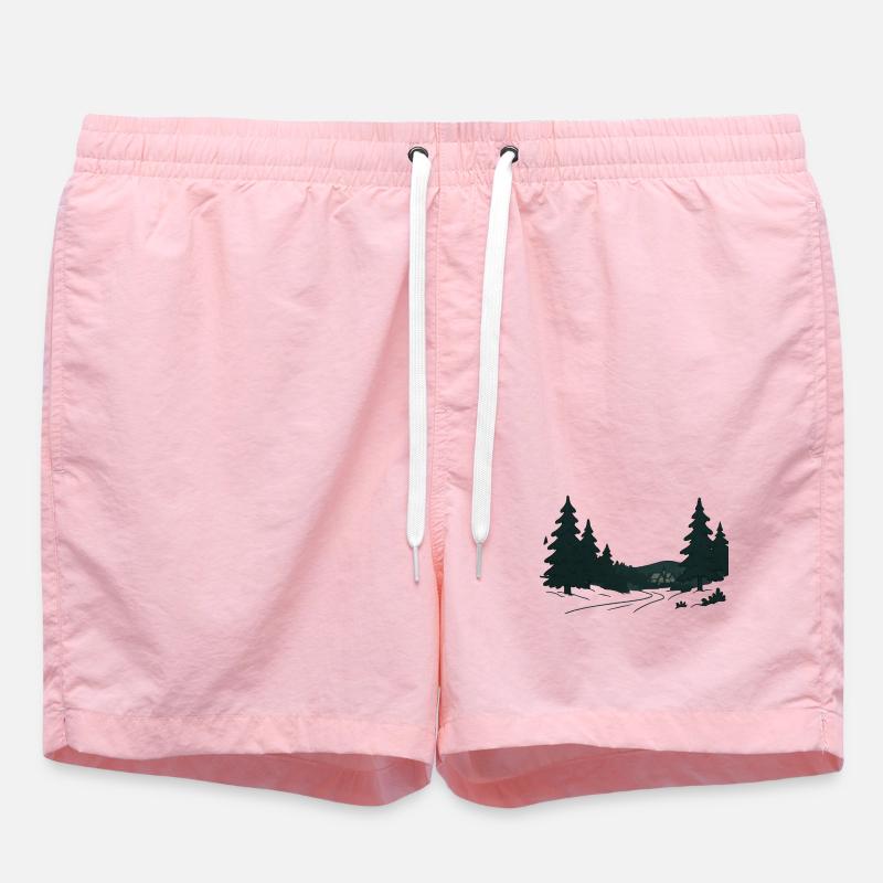 Night Forest Path into Christmas - Swim Trunks - pink