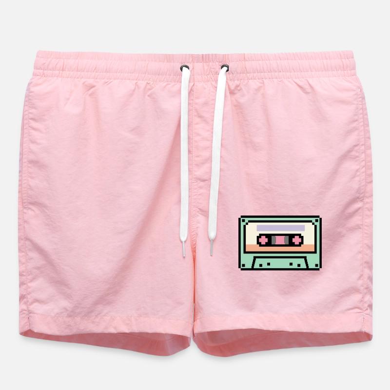 Retro 8 Bit Pixel Art Cassette - Swim Trunks - pink