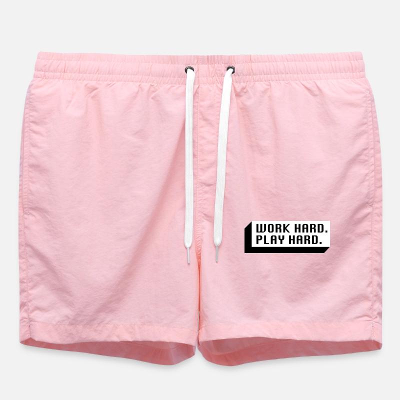 Work Hard. Play Hard. (Black) - Swim Trunks - pink