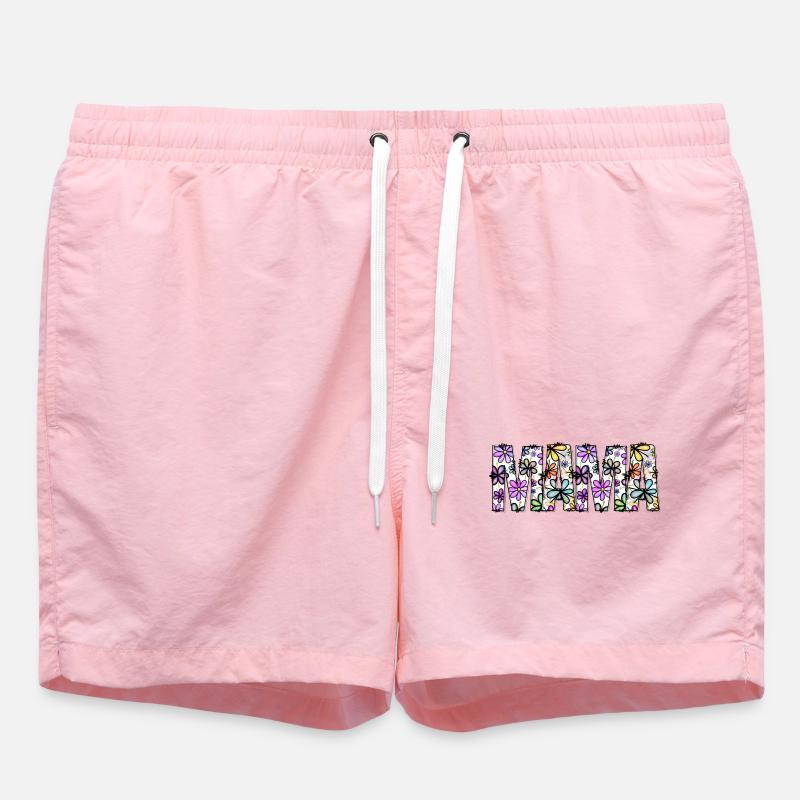 Floral Rainbow Word Pattern - Swim Trunks - pink