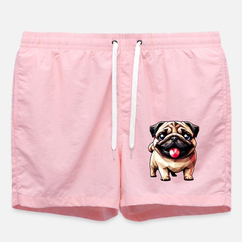 Geometrischer Mops: Polygon-Kunstwerk - Badeshorts - Pink