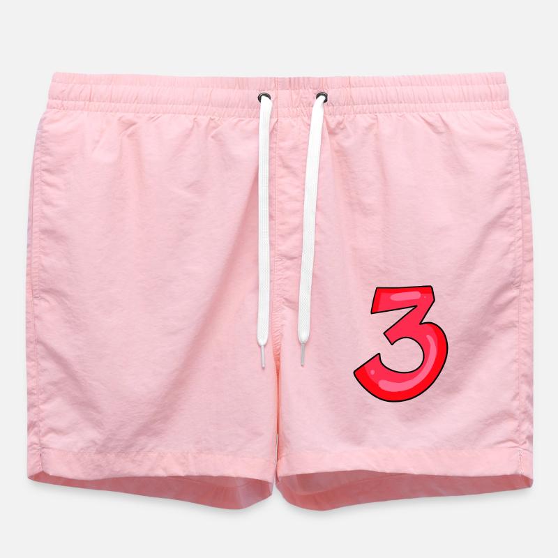 3 rouge - numéro trois - chiffre - Short de bain - rose