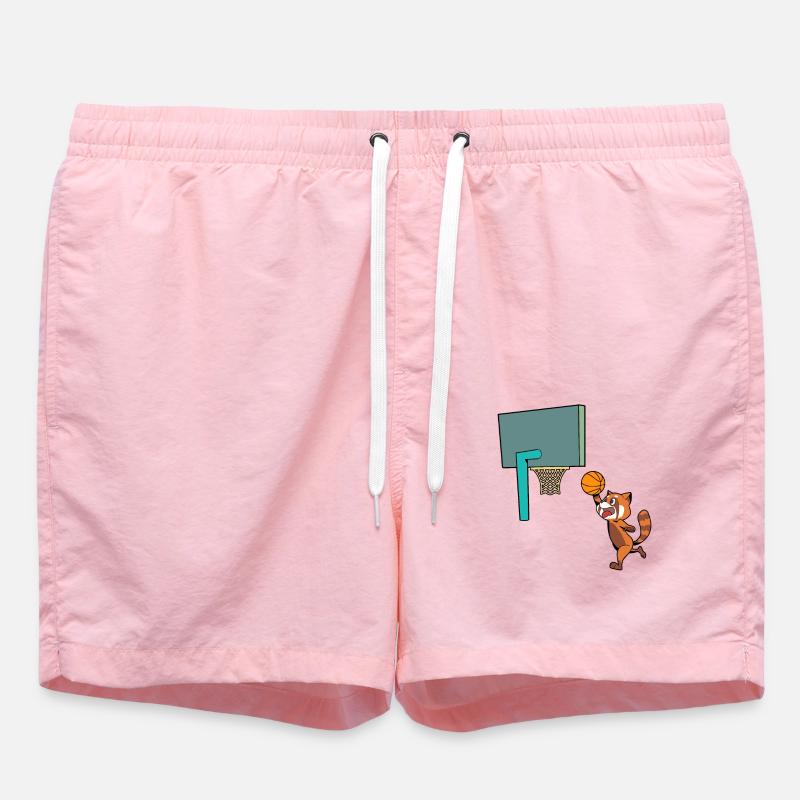Comic Red Panda plays basketball - Swim Trunks - pink