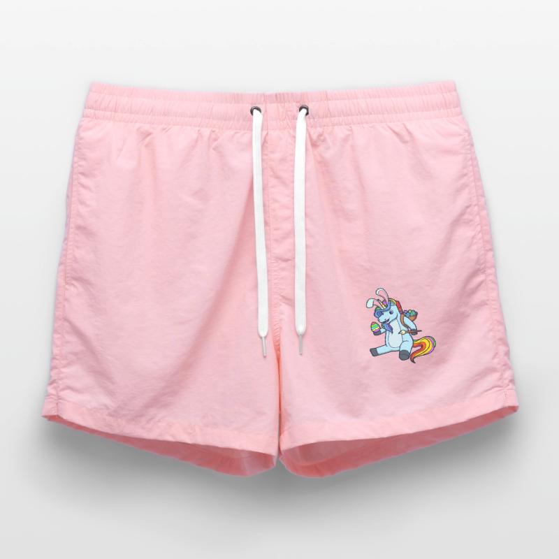 Unicorn paints Easter eggs at Easter - Easter unicorn Swim Trunks