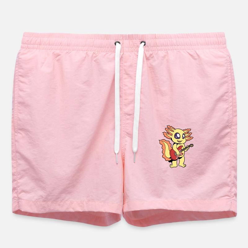 Comic Axolotl plays electric guitar - Swim Trunks - pink