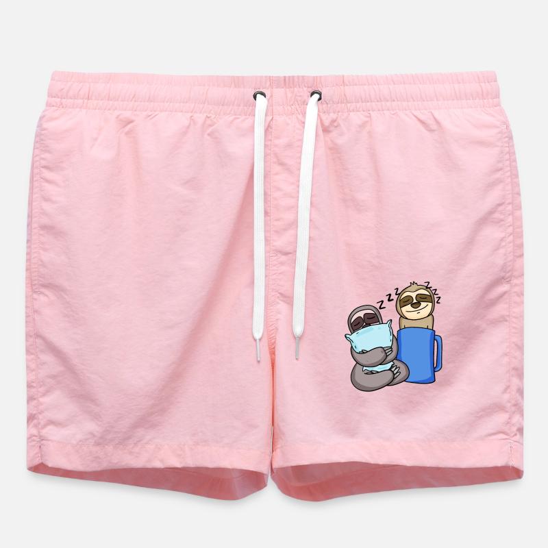 Sloth Sloths Sleeping Coffee - Swim Trunks - pink