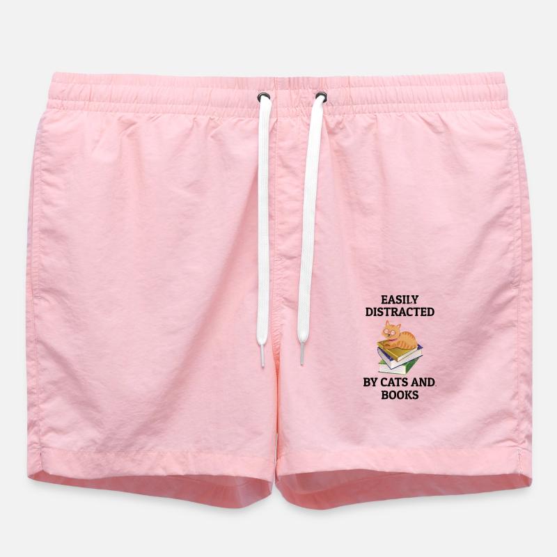 Books Book Stack Cat - Swim Trunks - pink