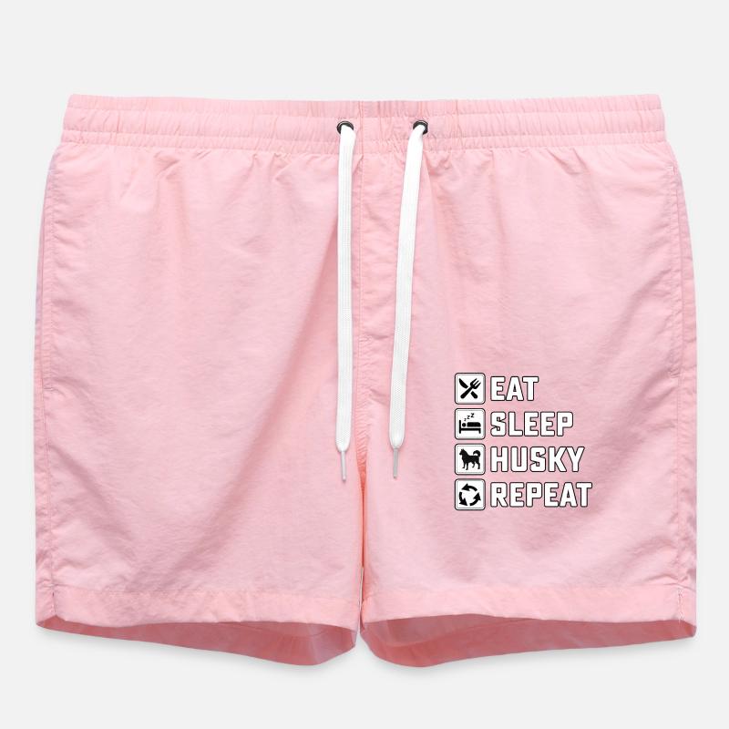 Eat sleep husky repeat - Swim Trunks - pink