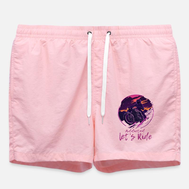 Synthwave Biker Retrowave Sunset Motorradfahrer - Badeshorts - Pink