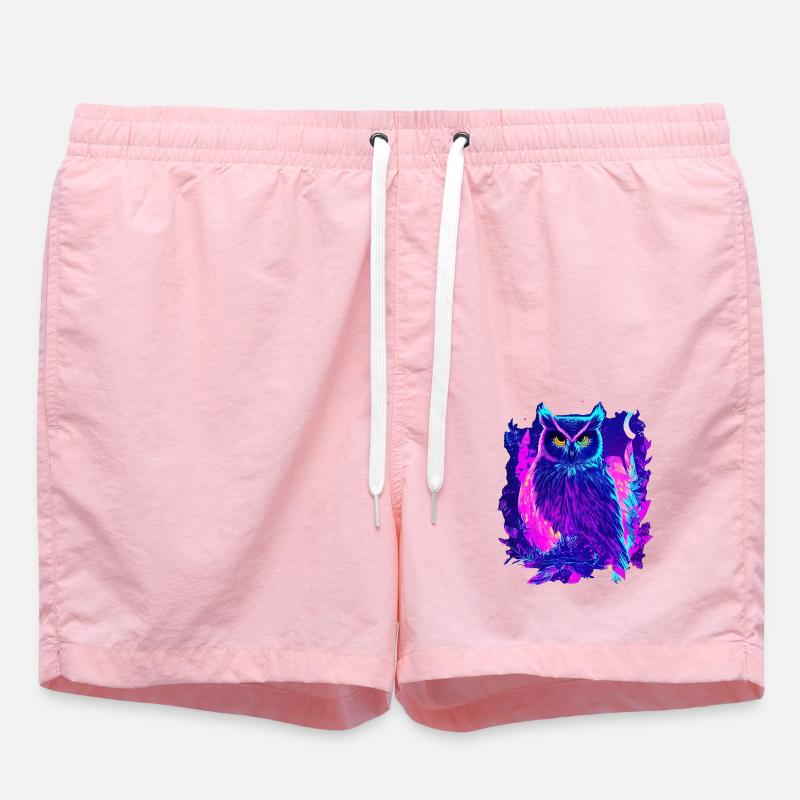Neon leuchtende Eule Synthwave - Badeshorts - Pink