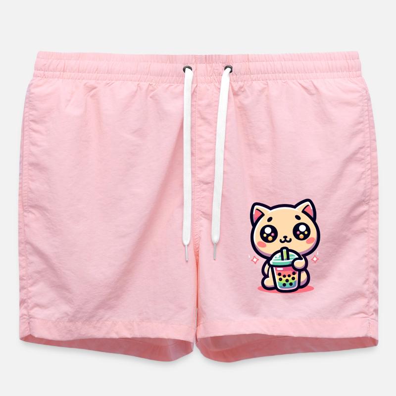 Cat Bubble Tea Boba Kawaii - Swim Trunks - pink