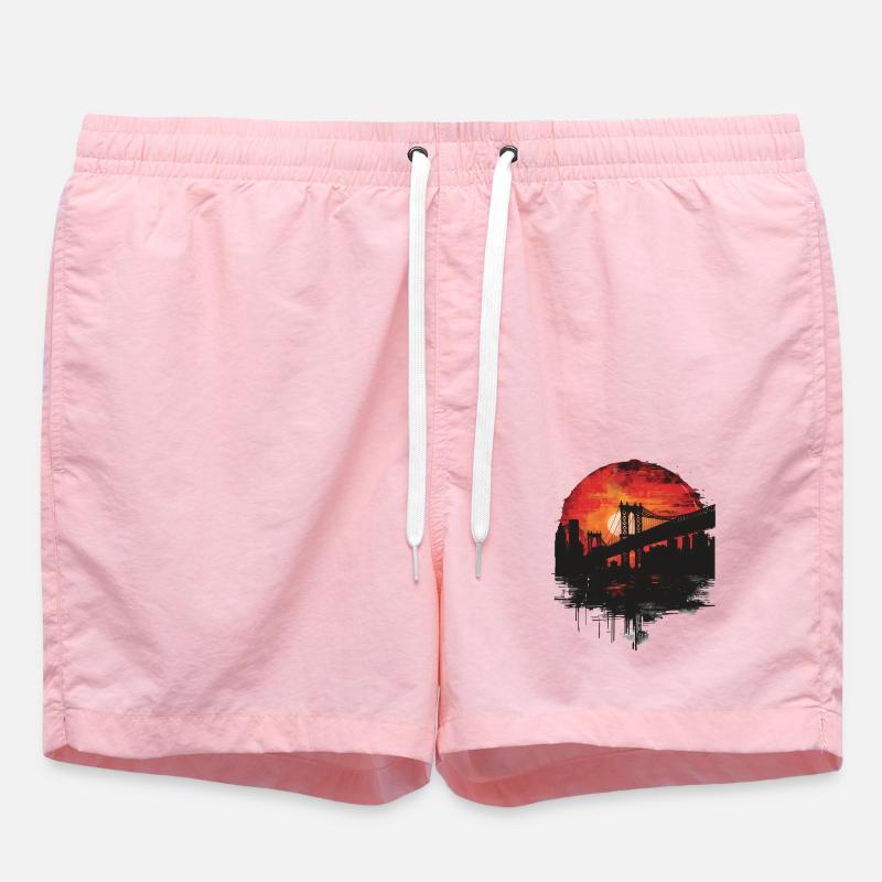 Sunset Brooklyn Bridge Scenery - Swim Trunks - pink