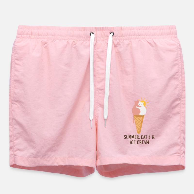 Summer Cats& Ice Cream - Swim Trunks - pink
