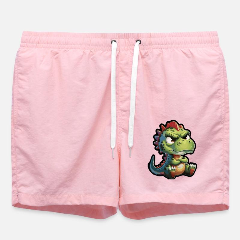Grumpy Dino – Funny Cartoon Motif - Swim Trunks - pink