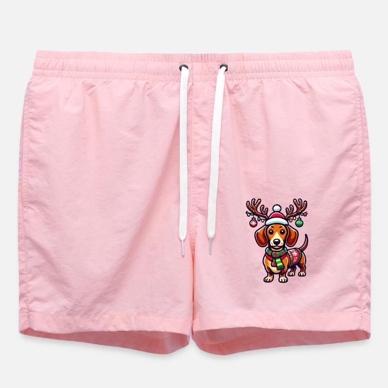 Cheerful dachshund with reindeer antlers - Swim Trunks - pink