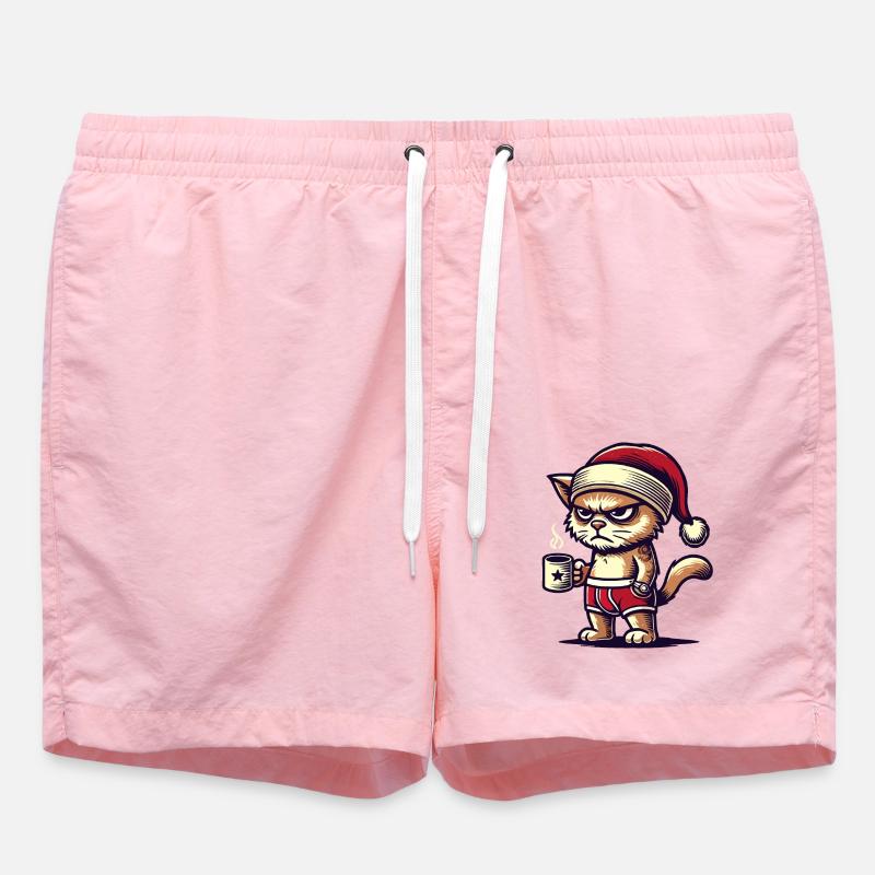 Funny Grumpy Christmas Cat - Swim Trunks - pink