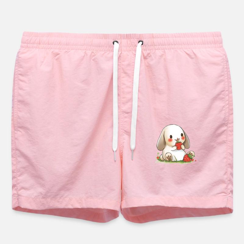 Süßes Häschen mit Erdbeer-Snack - Badeshorts - Pink