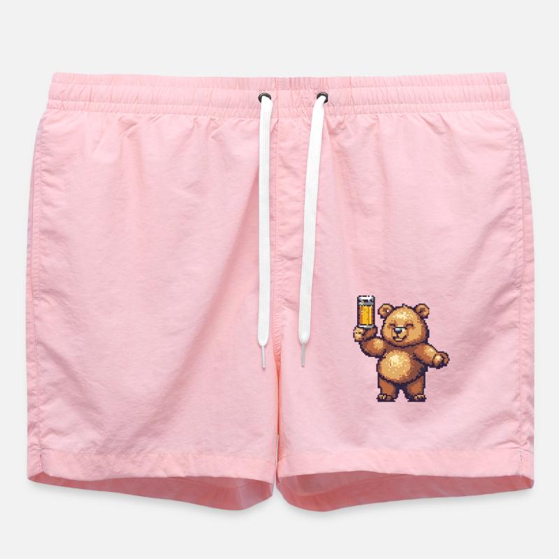 Bear Pixel Beer - Swim Trunks - pink