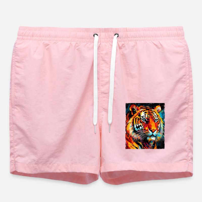 Tiger Portrait - Swim Trunks - pink