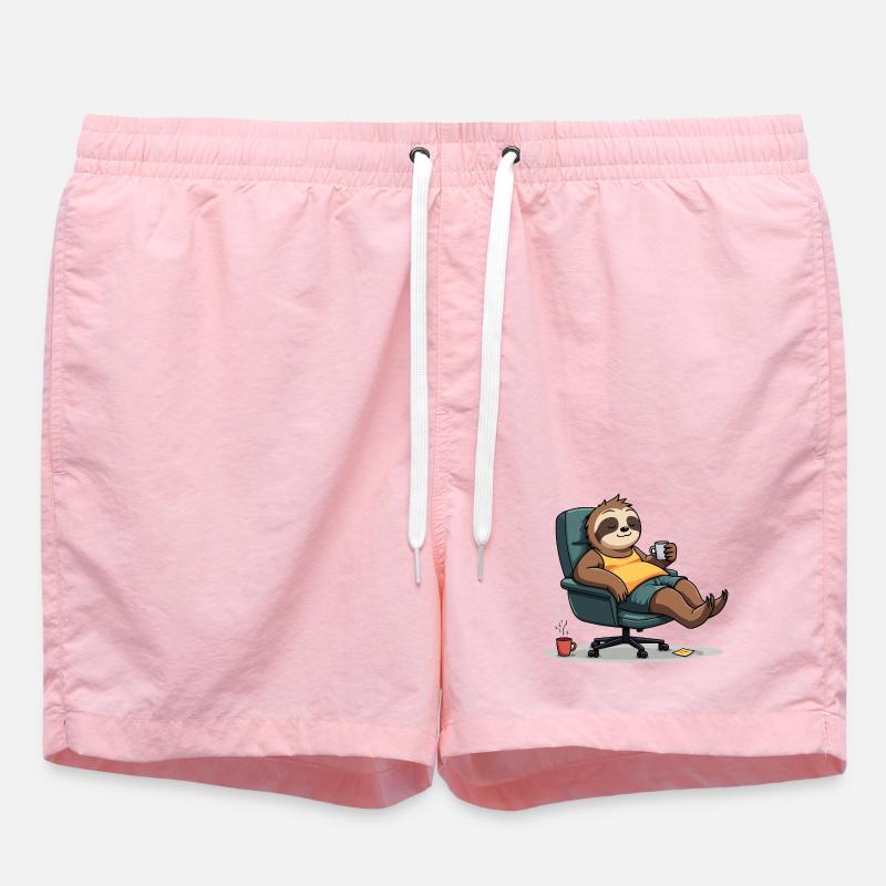 Office? First coffee! – Sloth Style - Swim Trunks - pink