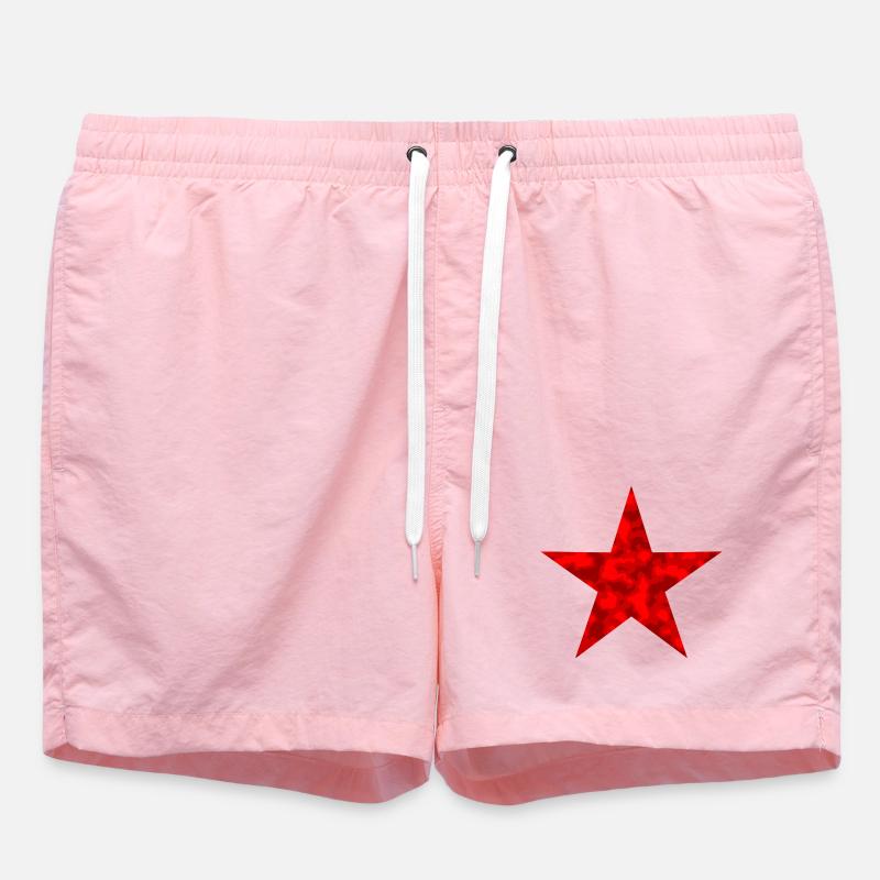 Star Red - With Camouflage Pattern - Swim Trunks - pink