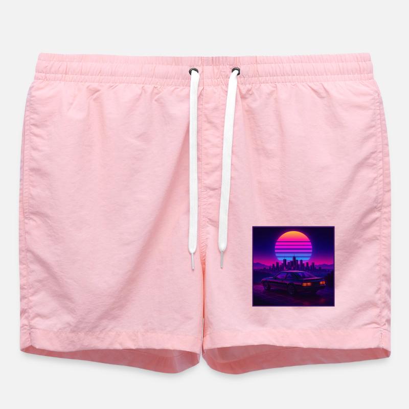 Neon Outrun Sunset Car – Synthwave rétro - Short de bain - rose