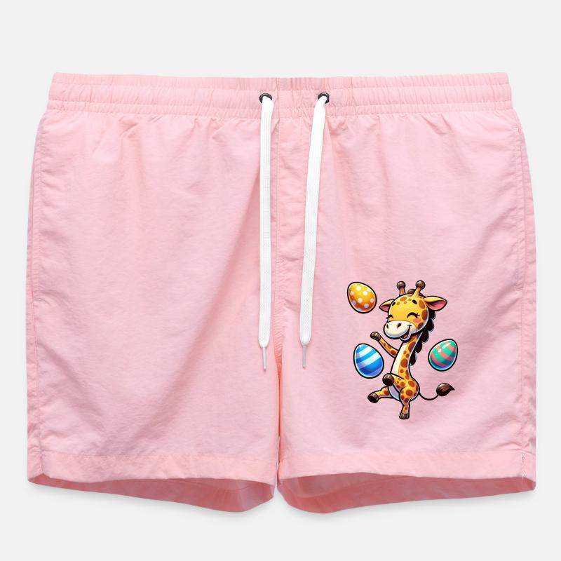 Easter Giraffe, Juggling Easter Eggs - Swim Trunks - pink