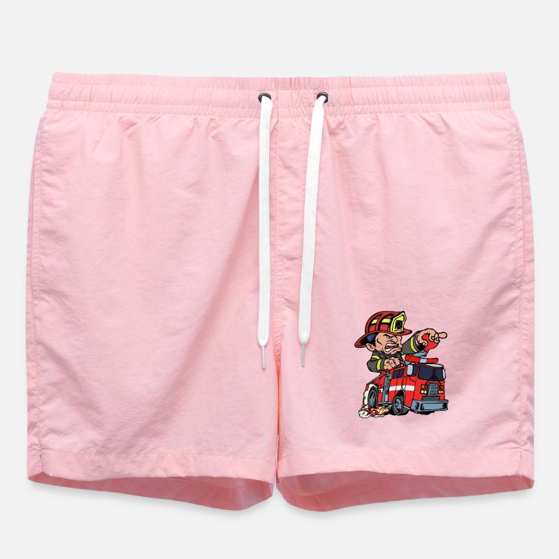 Firefighter Firefighter Fire Engine Lifesaver - Swim Trunks - pink