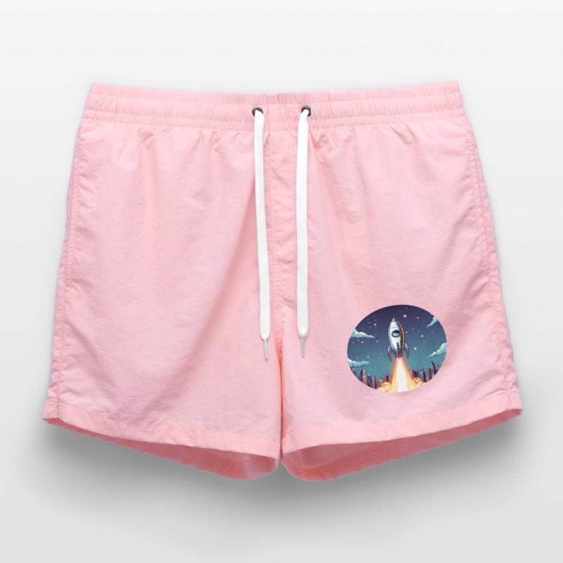 Lancement d’une fusée dans l’espace devant le ciel nocturne dans un style comique Short de bain