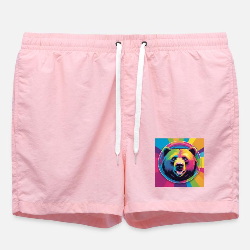 Rainbow Bear - Swim Trunks - pink