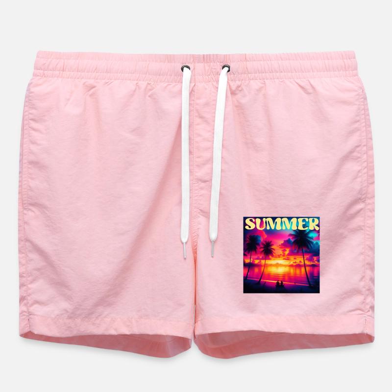 Été Palmier Sunset Rétro - Short de bain - rose