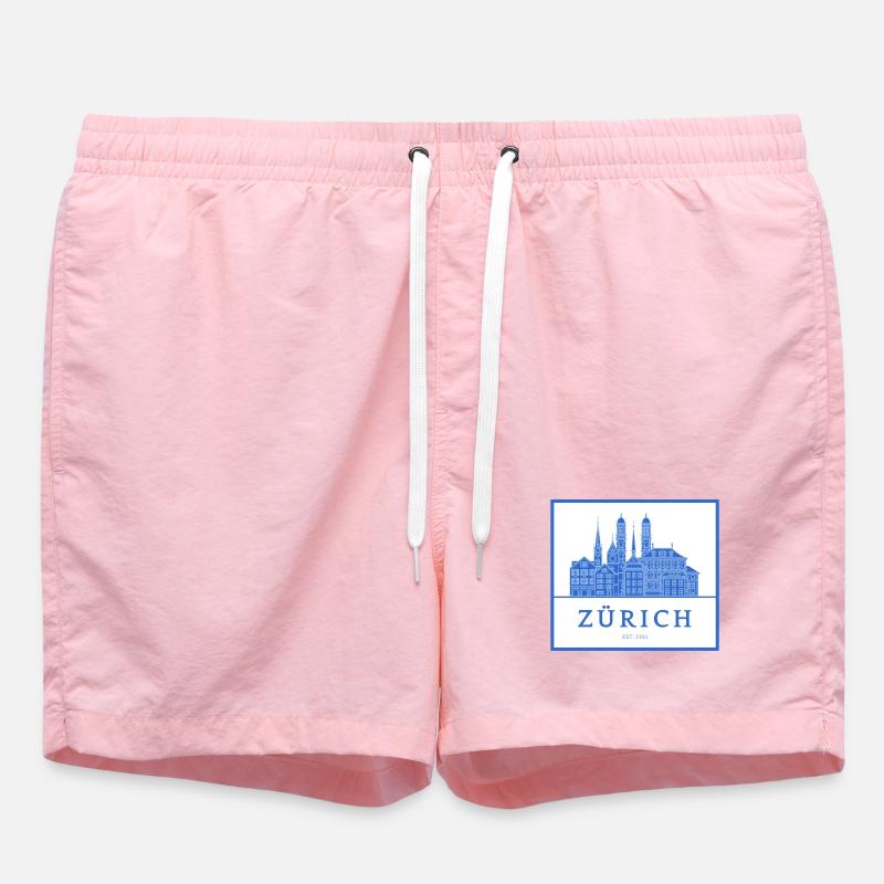 Silhouette bleue de Zurich Skyline - Short de bain - rose