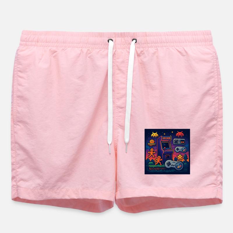 Retro Pixel Arcade Gaming Design - Swim Trunks - pink