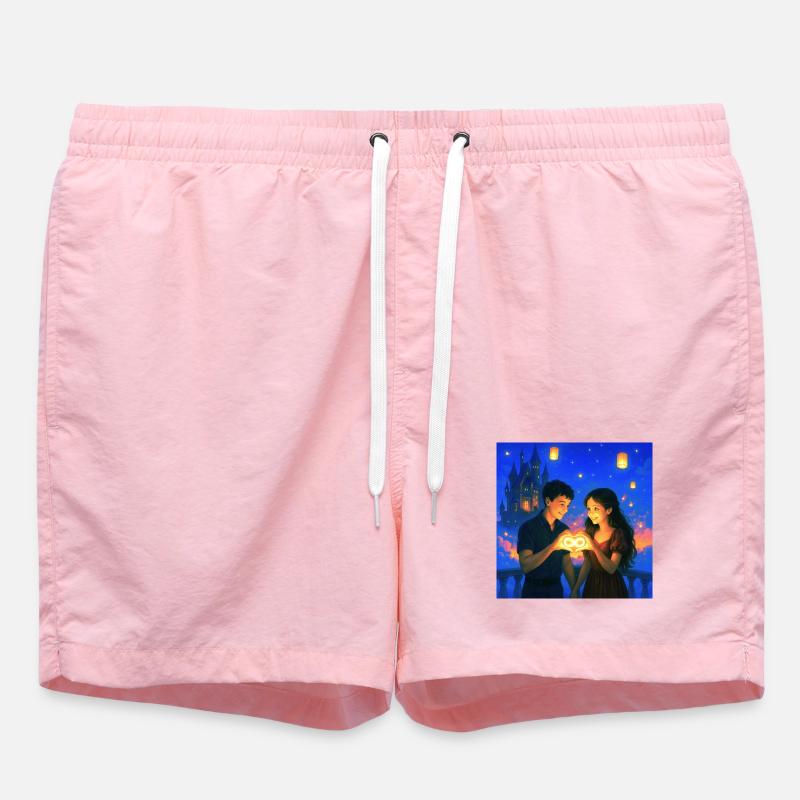 Romantisches Paar mit glühendem Infinity-Herz - Badeshorts - Pink