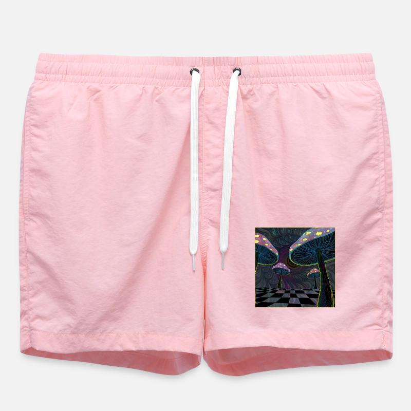 Psychedelic Mushroom Forest Scene - Swim Trunks - pink