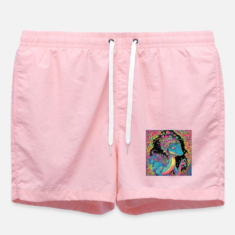 Psychedelic Forest Dragon Illustration - Swim Trunks - pink