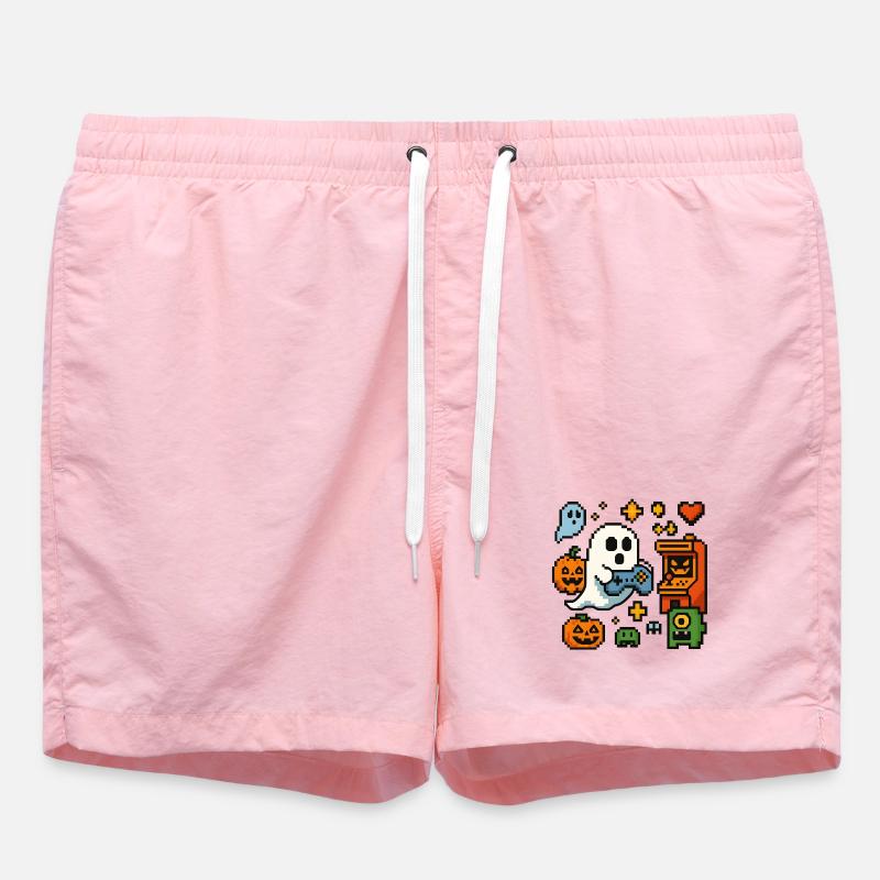 Pixel Ghost Gaming Retro Design - Swim Trunks - pink