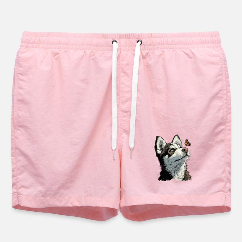 Chiot husky curieux et papillon - Short de bain - rose