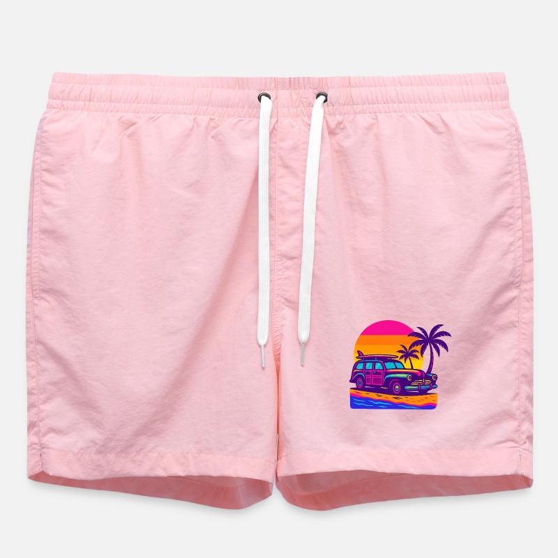 Escapade rétro néon sur la plage avec planche de surf Surf Woody - Short de bain - rose