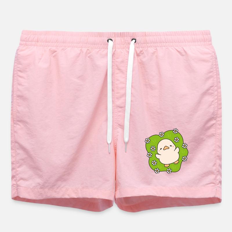 Poussin fleuri sur vert pastel - Short de bain - rose