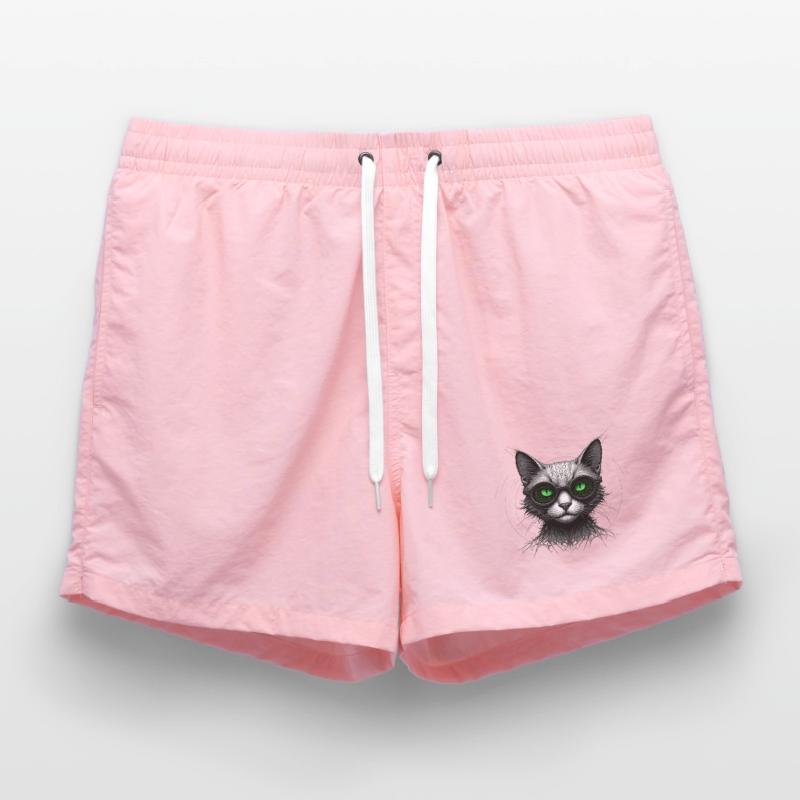 Green Eyes Computer Coder Geek Cat Swim Trunks