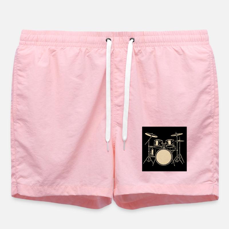 Schwarzsilbernes Drumset Illustration - Badeshorts - Pink