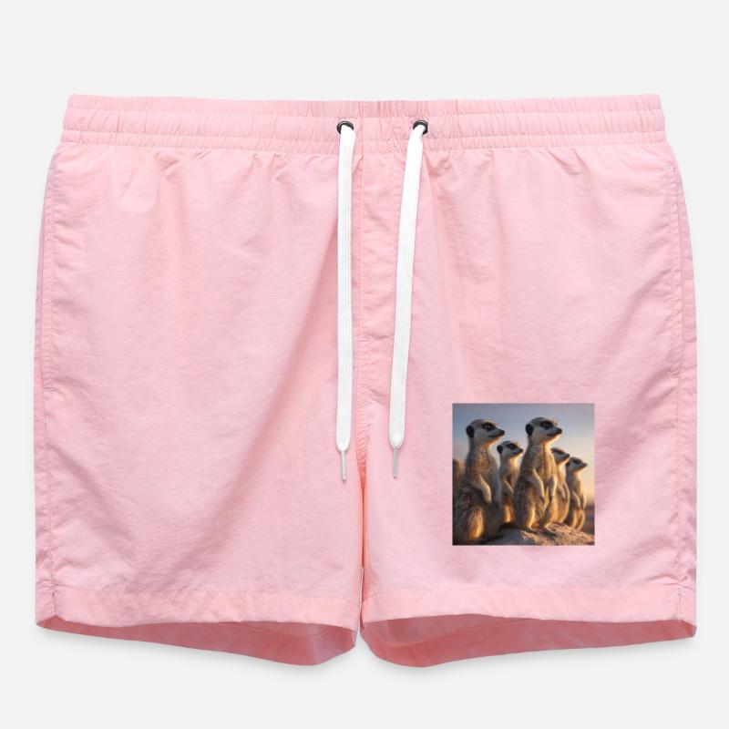 Wachsame Meerkatzen im Abendlicht Erdmännchen - Badeshorts - Pink