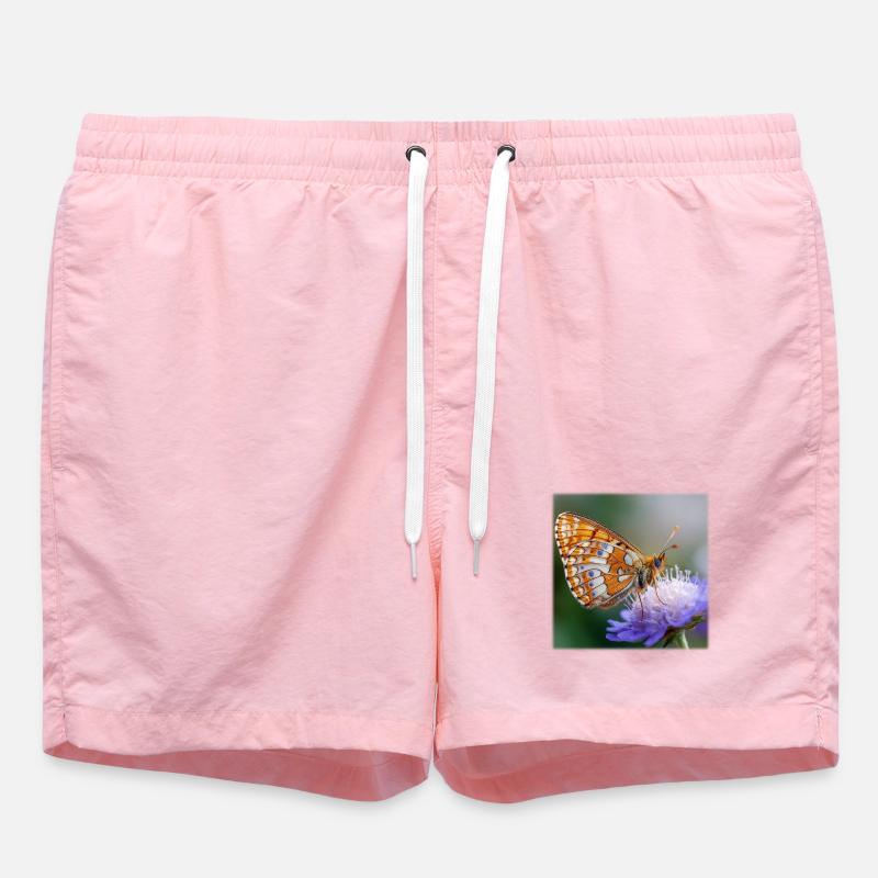Papillon nacre sur macro fleur violette - Short de bain - rose