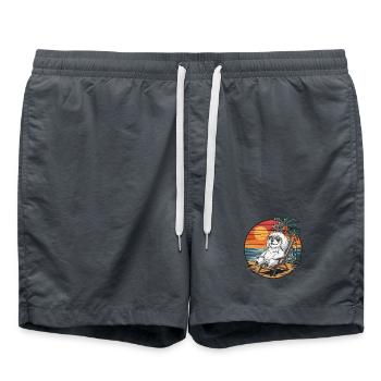 Lustiger Malteserhund am Strand, Sommerurlaub Sonnenuntergang - Badeshorts -  - Vorne