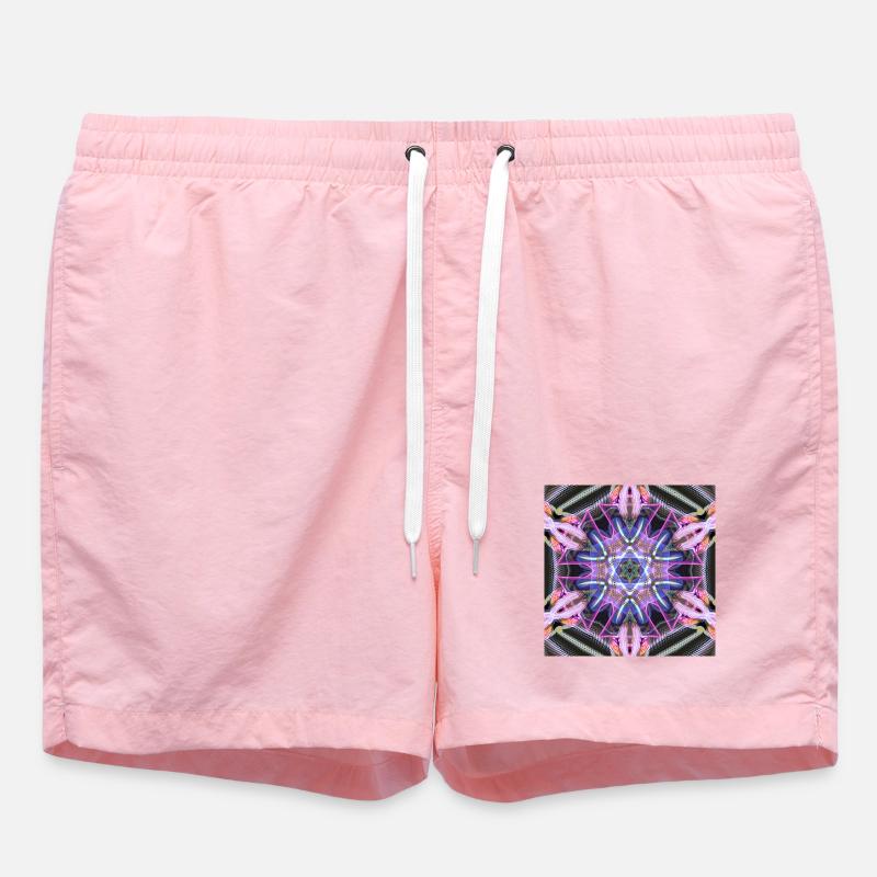Psychedelic Neon Mandala Pattern - Swim Trunks - pink