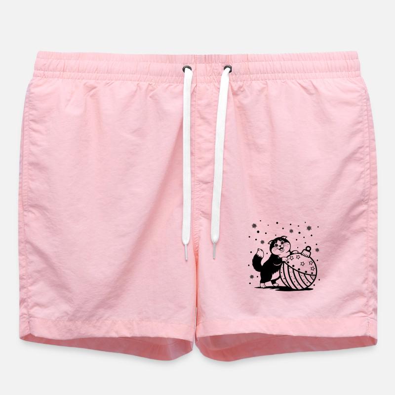 Süße flauschige Katze mit einer großen Weihnachtskugel - Badeshorts - Pink